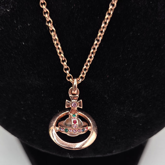 Pre-Loved Vivienne Westwood Orb Pendant Necklace – Rose Gold Rhinestone