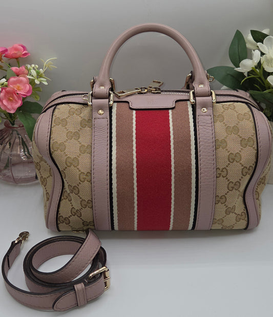 Pre-Loved Gucci GG Canvas Vintage Web Boston Bag