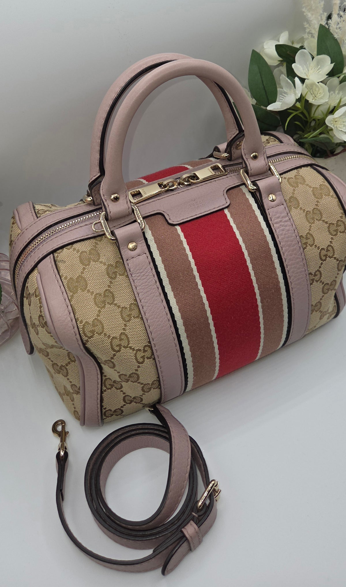 Pre-Loved Gucci GG Canvas Vintage Web Boston Bag