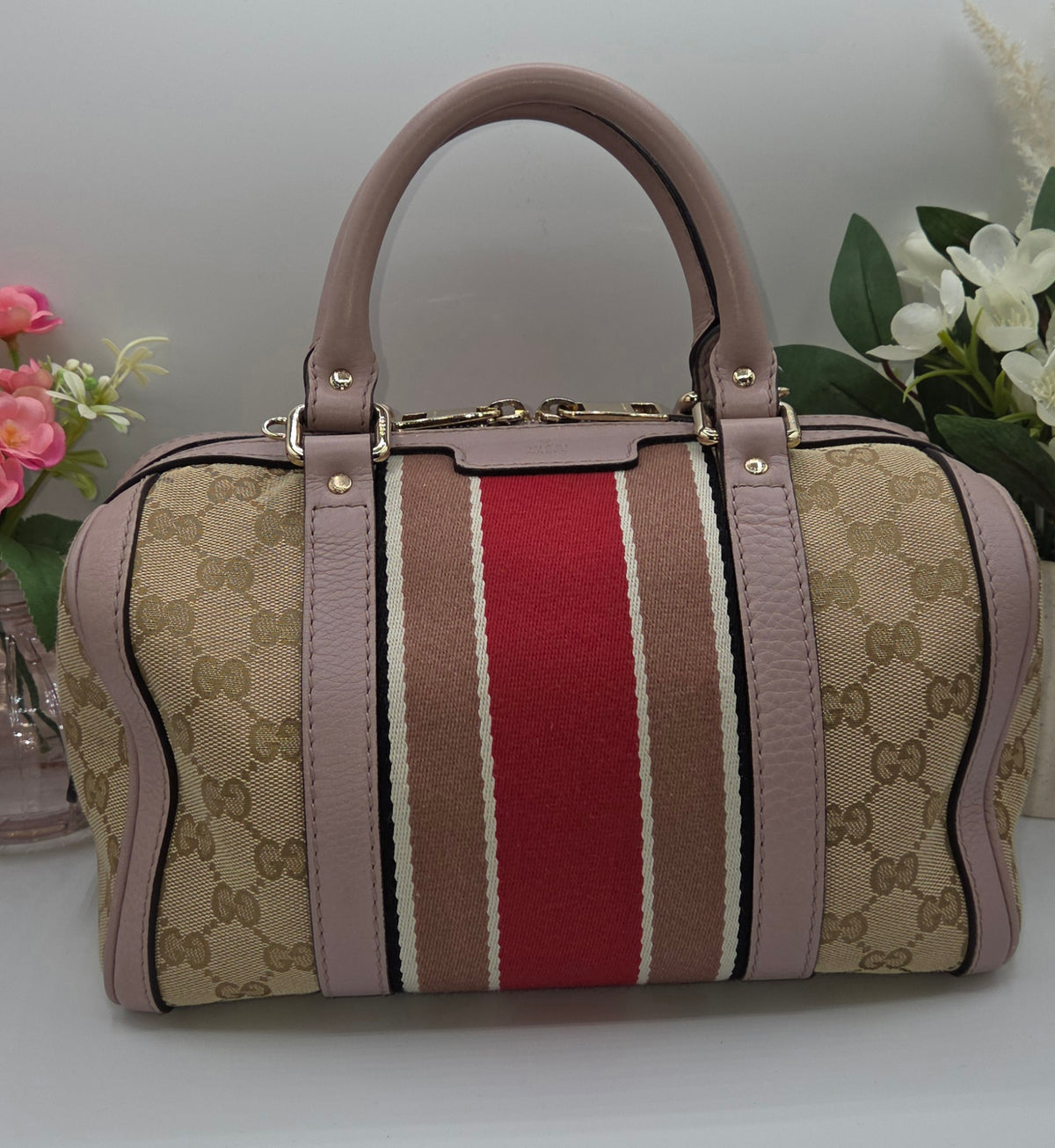 Pre-Loved Gucci GG Canvas Vintage Web Boston Bag