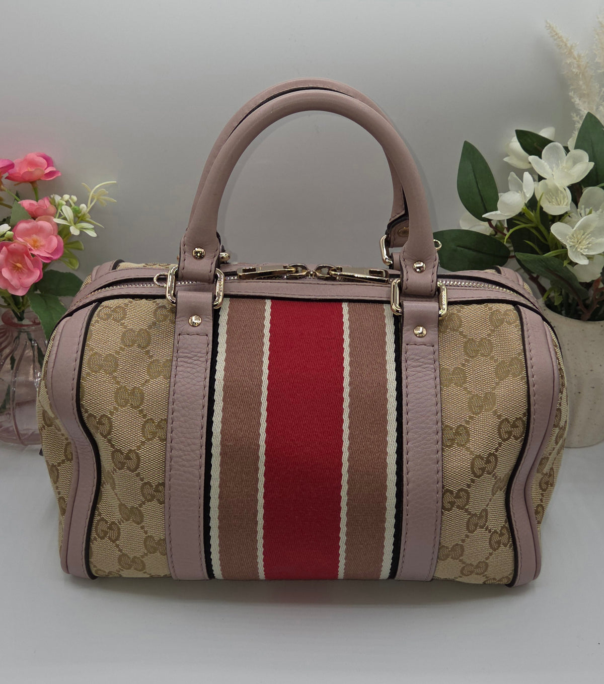 Pre-Loved Gucci GG Canvas Vintage Web Boston Bag