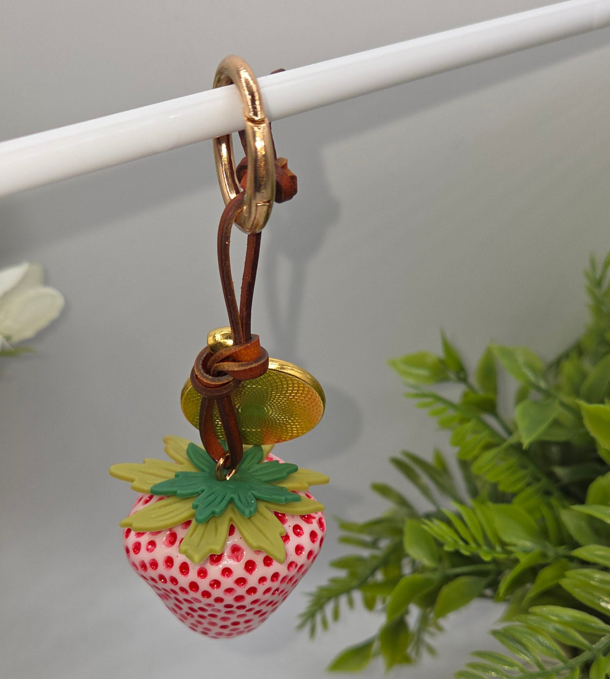 Upcycled Strawberry Key Ring with Authentic LV Canvas