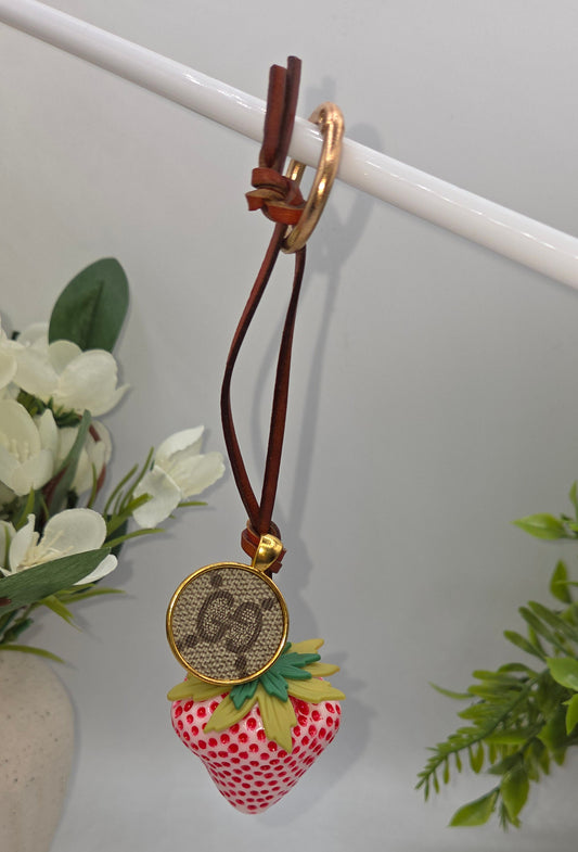 Upcycled Strawberry Key Ring with Authentic Gucci Canvas