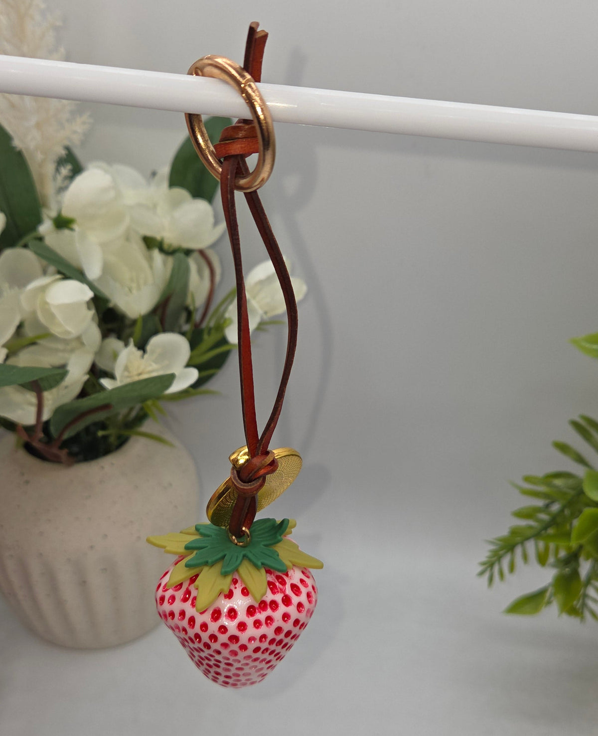 Upcycled Strawberry Key Ring with Authentic Gucci Canvas