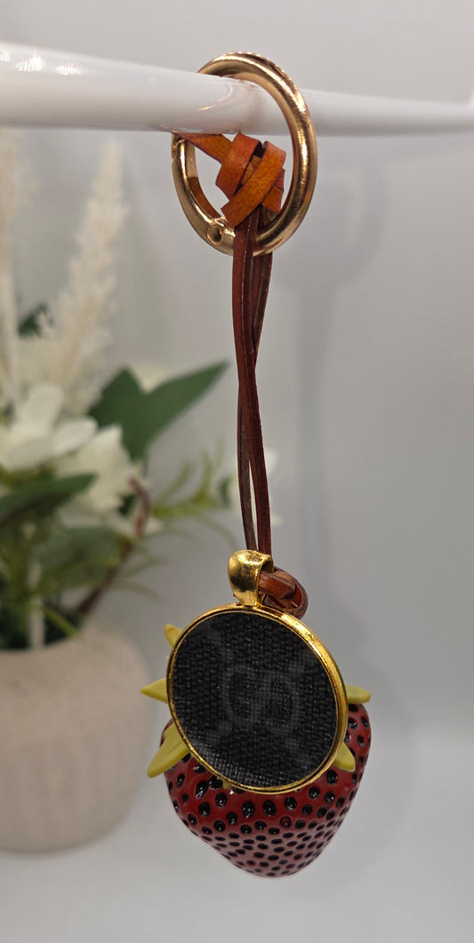 Upcycled GG Strawberry Key Ring