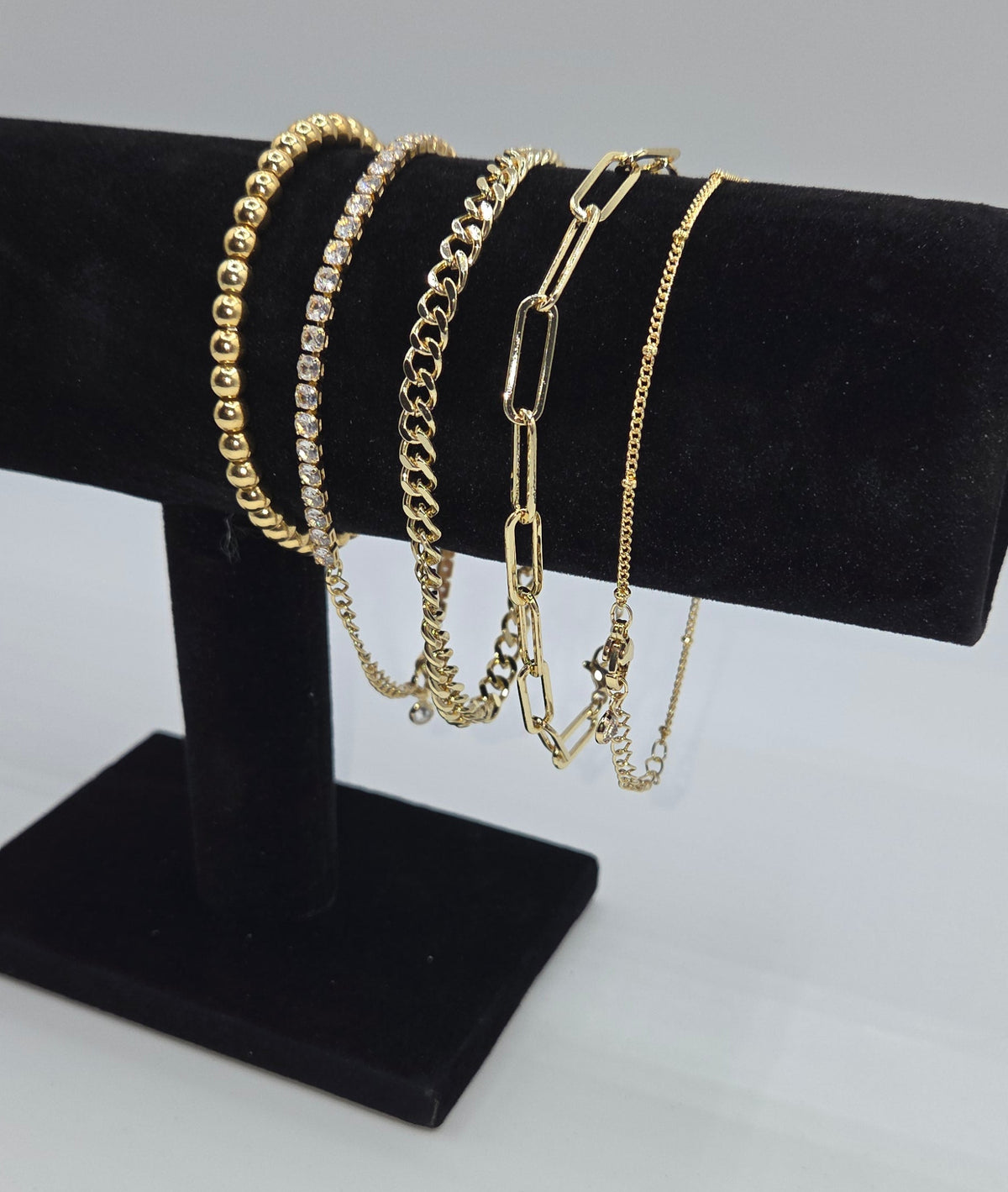 14K Gold-Plated 5-Piece Stackable Chain Bracelet Set