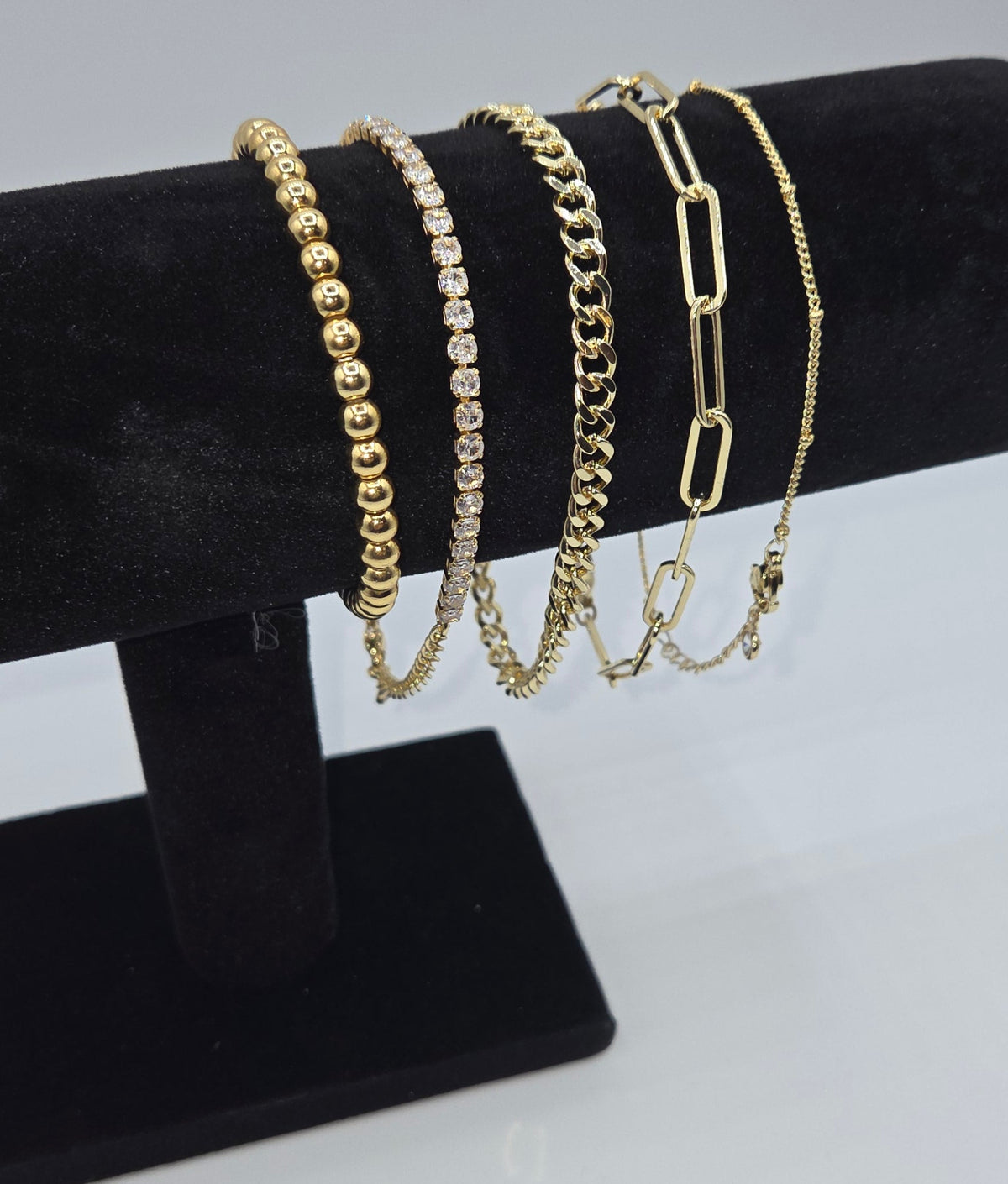 14K Gold-Plated 5-Piece Stackable Chain Bracelet Set
