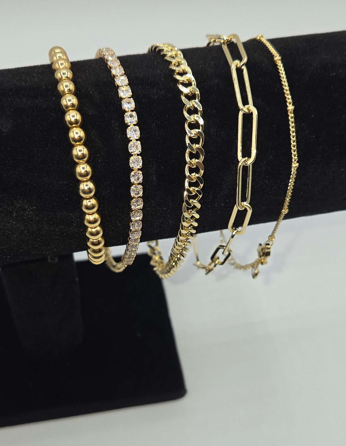 14K Gold-Plated 5-Piece Stackable Chain Bracelet Set