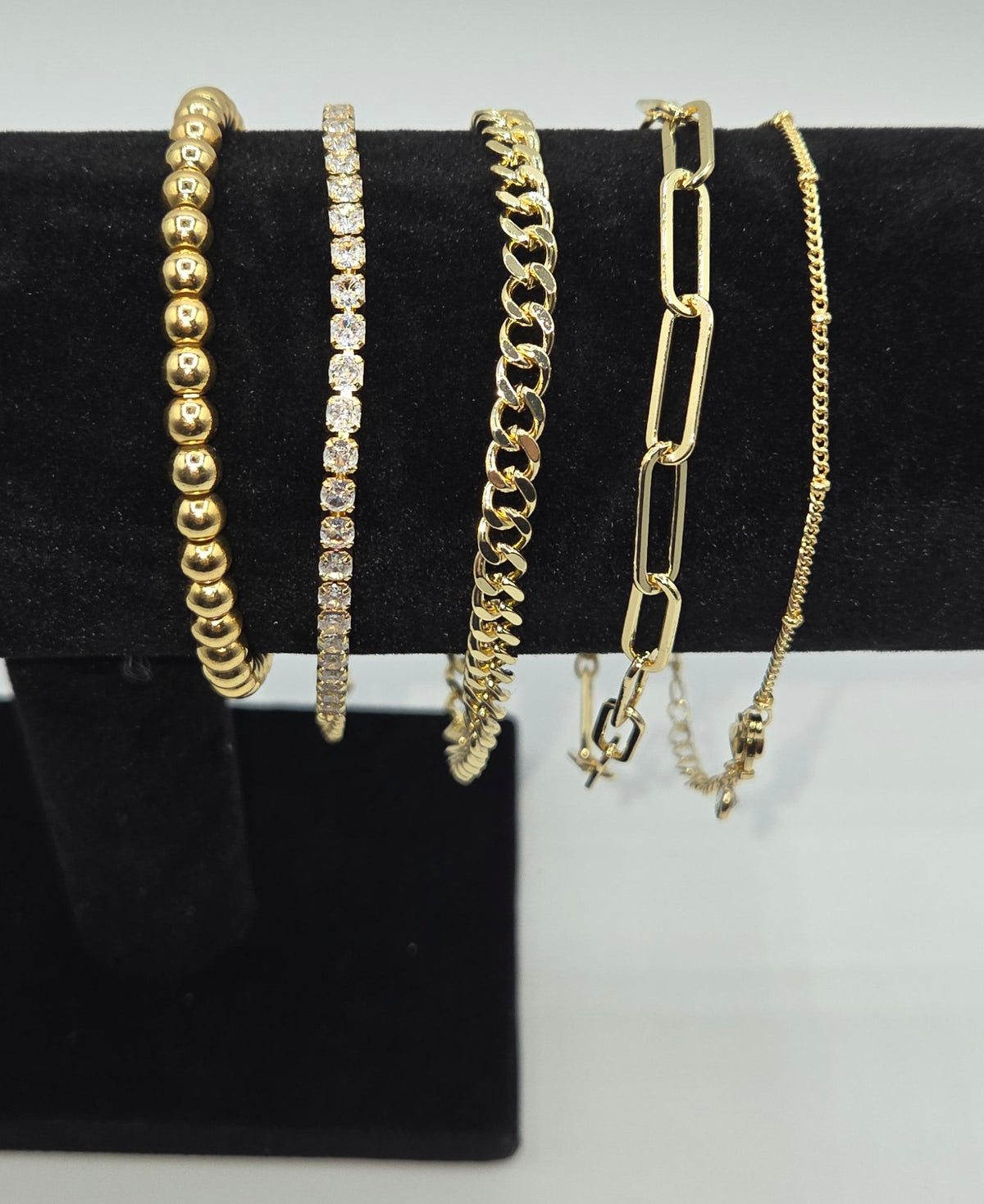 14K Gold-Plated 5-Piece Stackable Chain Bracelet Set