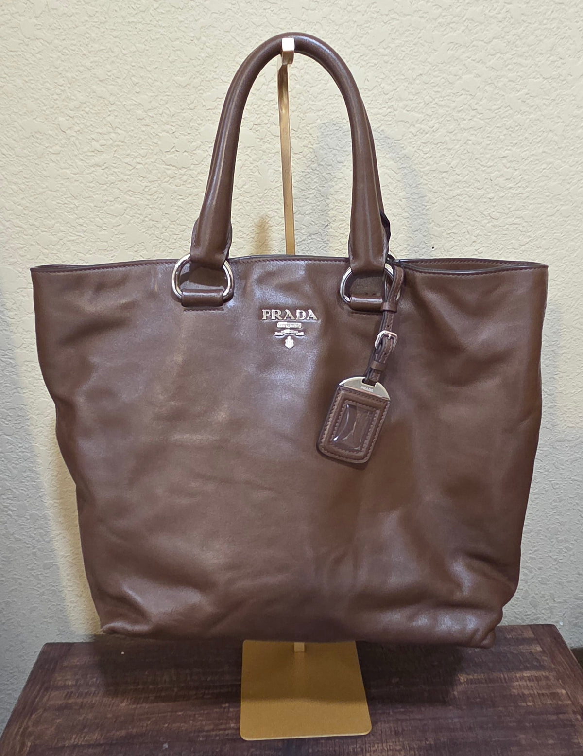 Pre-Loved  Prada Soft Calf Shopping Tote Palissandro