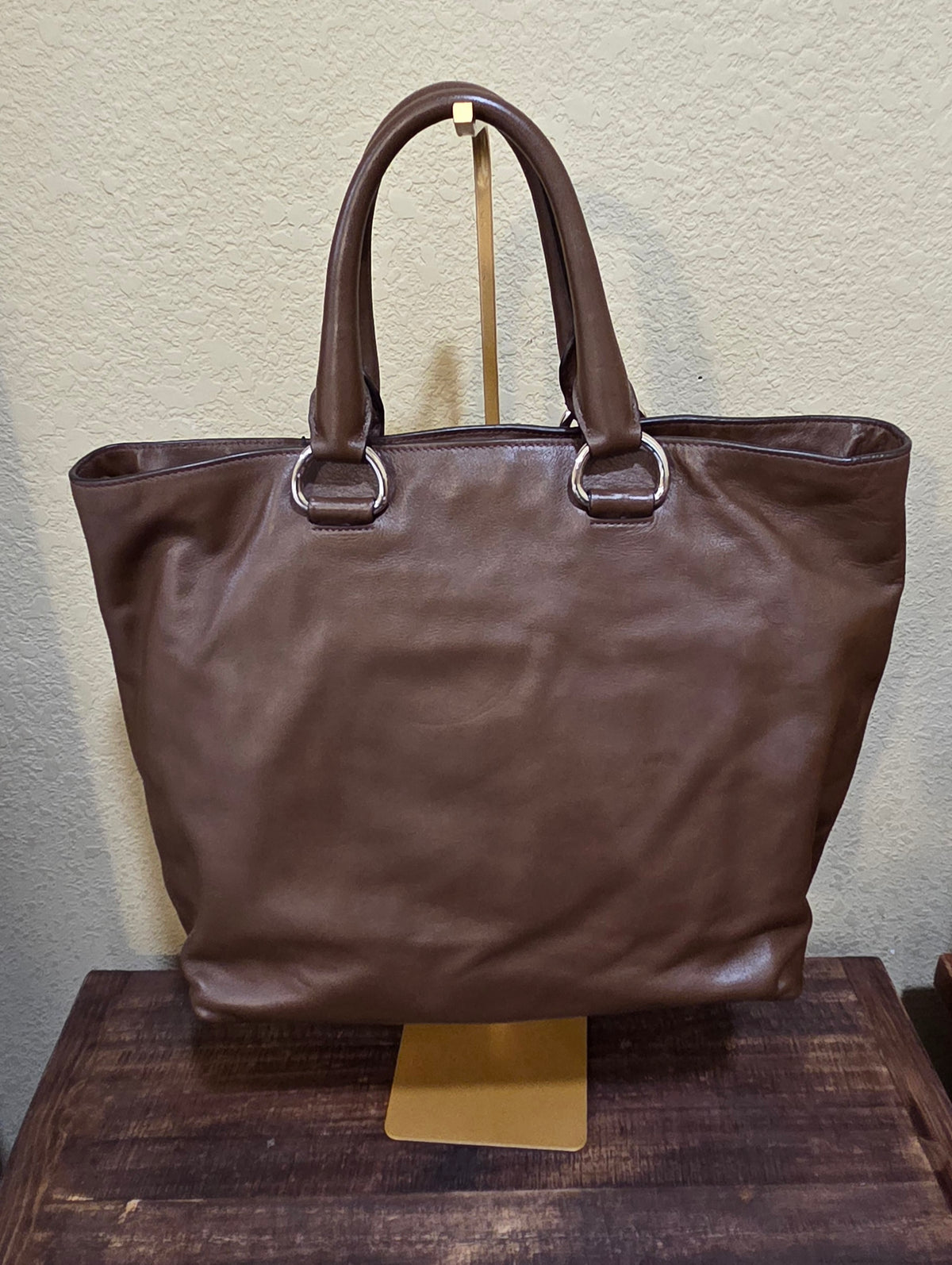 Pre-Loved  Prada Soft Calf Shopping Tote Palissandro