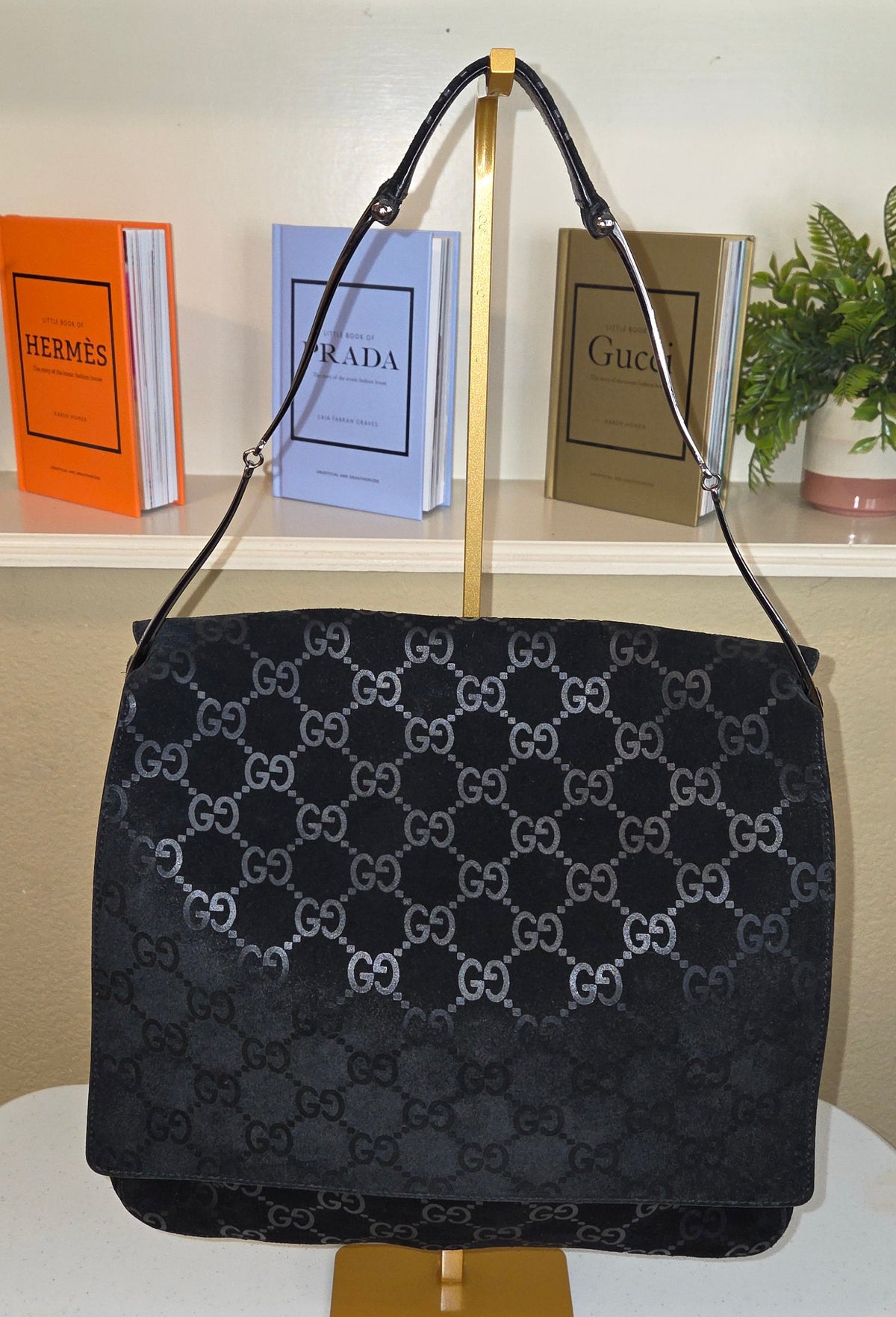 Pre-Loved Vintage Gucci Tom Ford Era Black Suede GG Hobo Bag