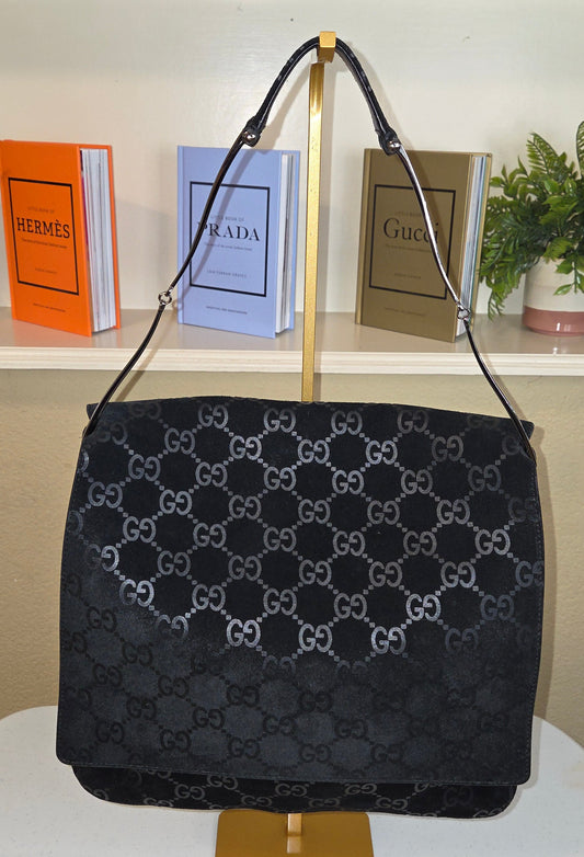 Pre-Loved Vintage Gucci Tom Ford Era Black Suede GG Hobo Bag