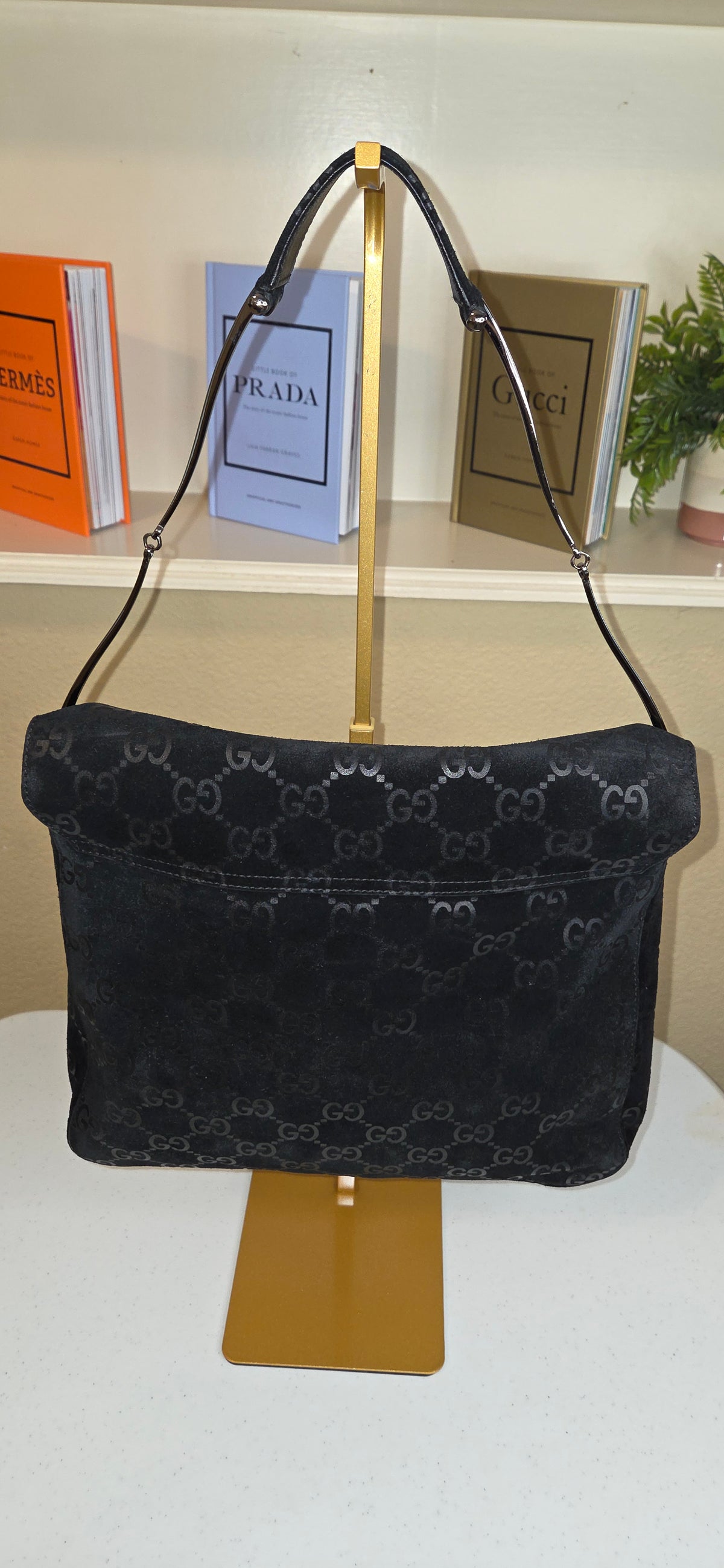 Pre-Loved Vintage Gucci Tom Ford Era Black Suede GG Hobo Bag