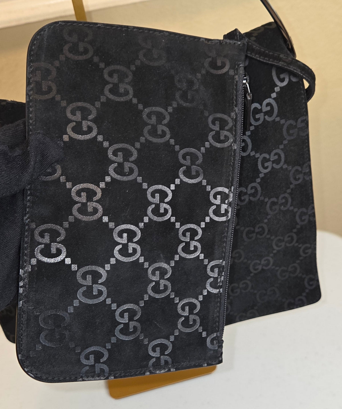 Pre-Loved Vintage Gucci Tom Ford Era Black Suede GG Hobo Bag