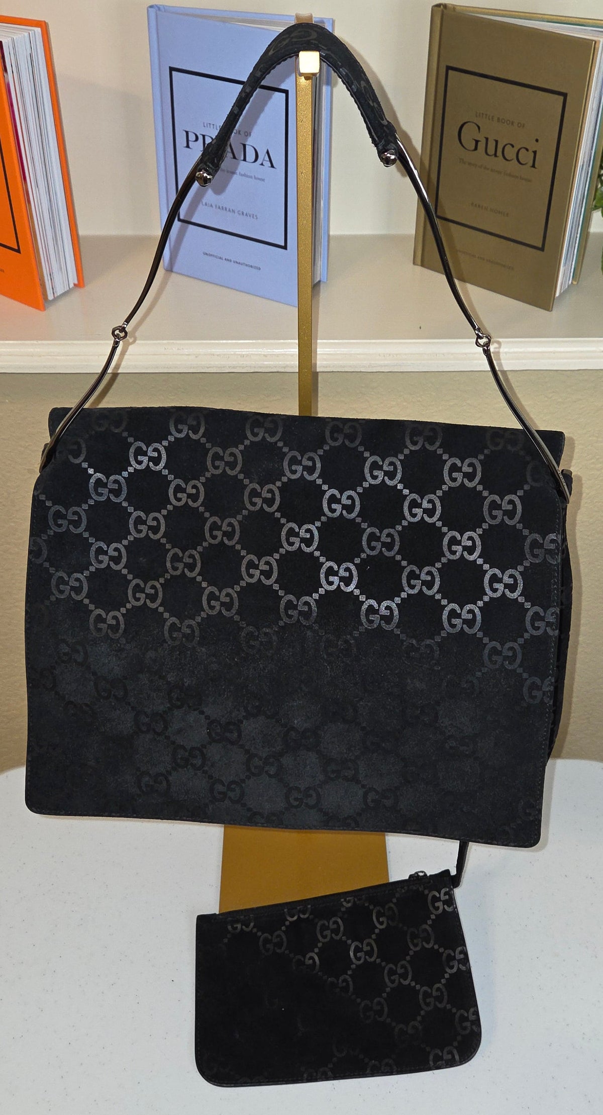 Pre-Loved Vintage Gucci Tom Ford Era Black Suede GG Hobo Bag