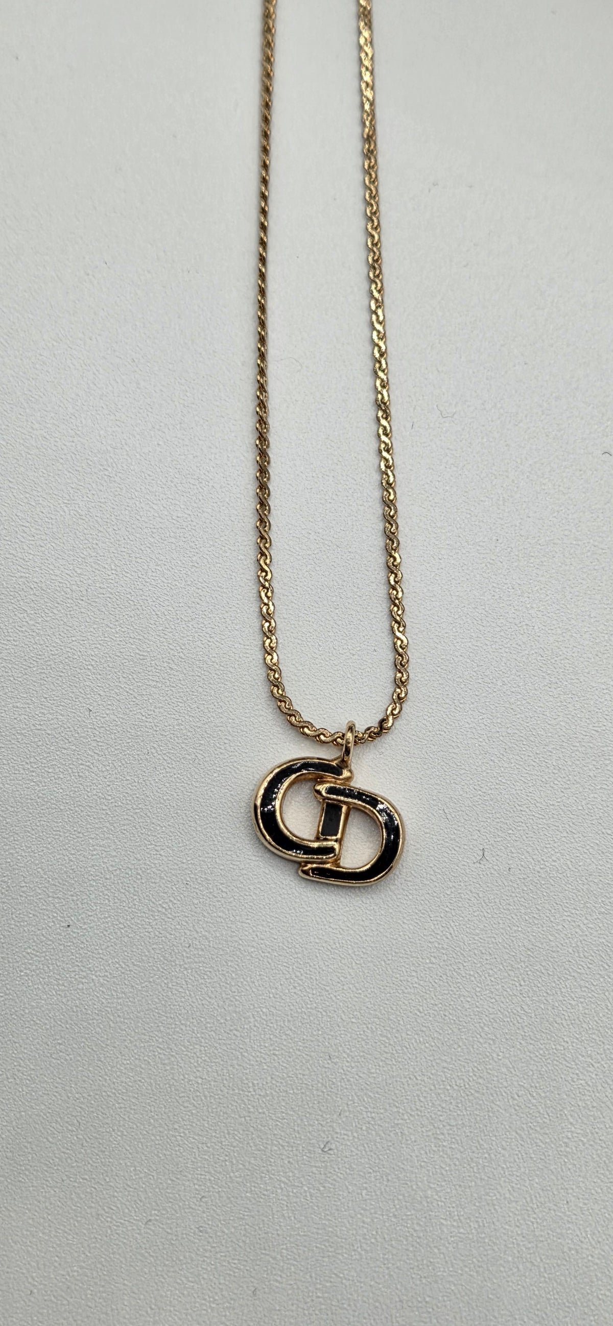 Pre-Loved Christian Dior Logo Necklace – Gold Plated Black Enamel