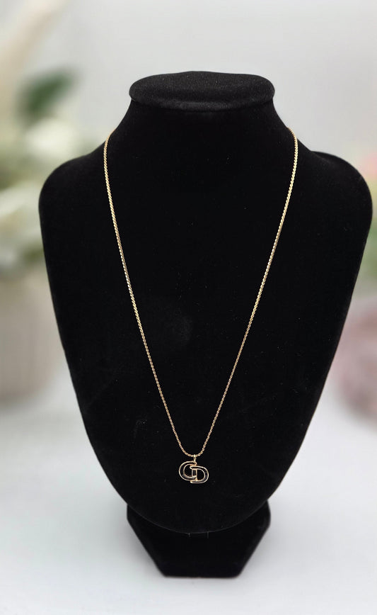 Pre-Loved Christian Dior Logo Necklace – Gold Plated Black Enamel