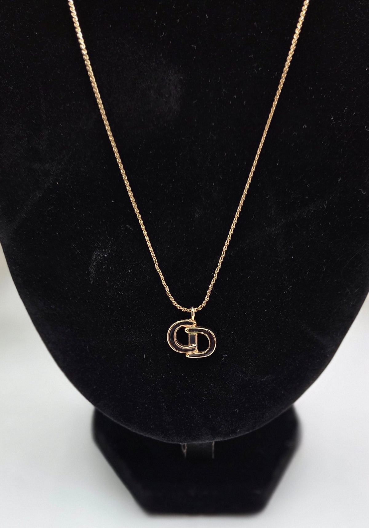 Pre-Loved Christian Dior Logo Necklace – Gold Plated Black Enamel